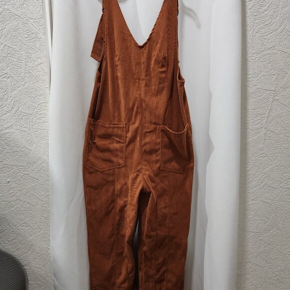 Women's Boho Orange Corduroy soft oversized overalls - Picture 2 of 11